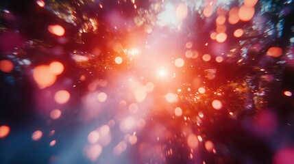Canvas Print - Dreamlike forest scene with glowing red bokeh lights