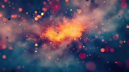 Wall Mural - Orange particles exploding with glowing bokeh effects