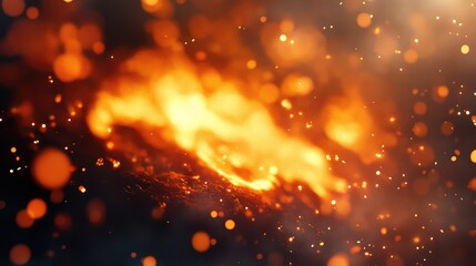 Wall Mural - Burning fire coal embers with golden sparks and bokeh