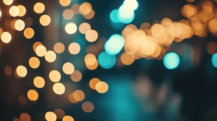 Wall Mural - Abstract bokeh background showing festive teal orange lights