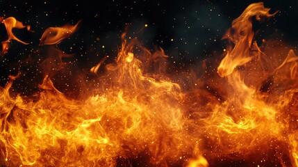 Wall Mural - Fire flames burning with sparks and glowing embers
