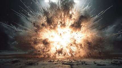 Wall Mural - Explosive fireball creating smoke and sparks on ground