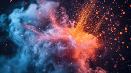 Wall Mural - Dynamic explosion of colorful smoke and sparkling particles