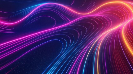 Wall Mural - Abstract wavy neon light lines glowing background