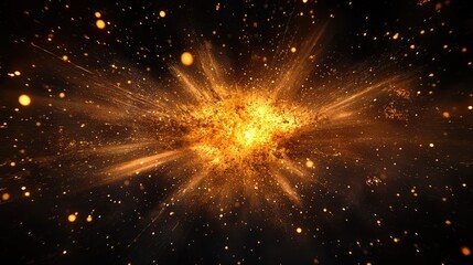 Wall Mural - Golden explosion creating dynamic abstract light particles effect