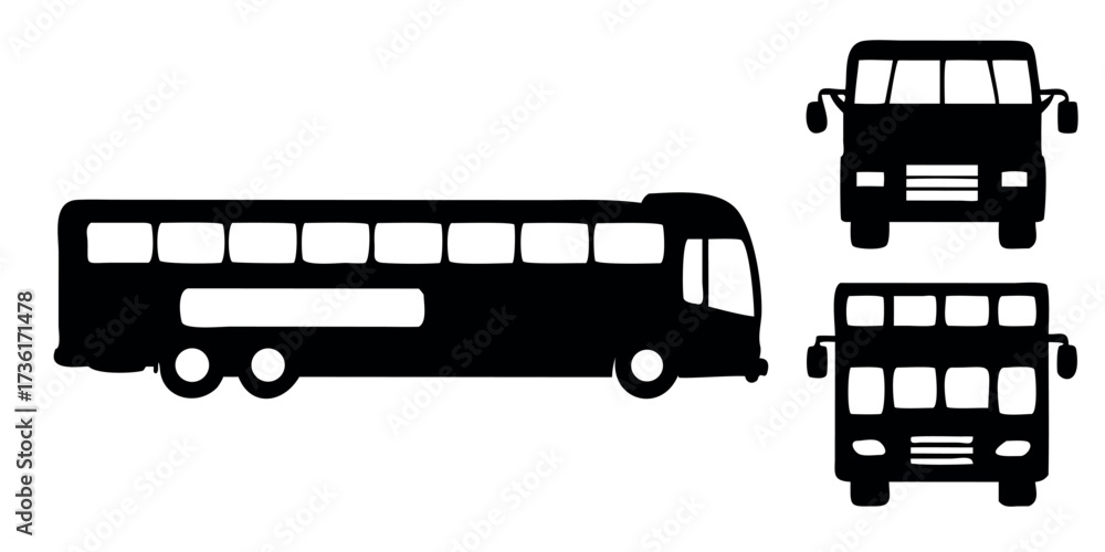 Bus Vactor File Vector Silhouette Set of Buses City Bus Double Decker and School Bus ...