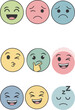 © agungtek - A collection of colorful circular emoticons displaying a range of human emotions and expressions, including joy, sadness, thinking, and sleepiness.