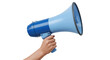© Maros - Isolated person holding blue megaphone to give important communication for people