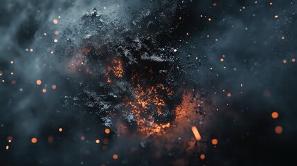 Wall Mural - Sparks flying from smoldering ash and smoke