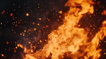 Wall Mural - Glowing flames and flying sparks creating warmth