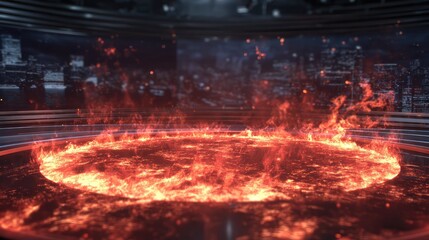 Wall Mural - Burning stage with molten lava in futuristic city