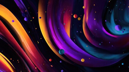 Wall Mural - Colorful abstract flowing curves and spheres background