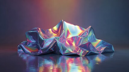 Wall Mural - Iridescent holographic abstract fabric reflecting liquid surface