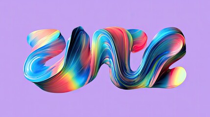 Wall Mural - Colorful iridescent abstract wavy brush stroke design