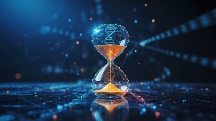 Hourglass with DNA time running out science and technology concept futuristic