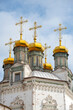 Domes of the ancient Holy Trinity Cathedral close-up. Verkhotursky Kremlin, Sverdlovsk region. Russia