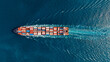 © Teppakorn - Aerial top view container cargo ship full speed with beautiful wave.
