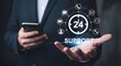 © Visi Hue - Hours support service concept businessman holding hand with contact icons for assistance
