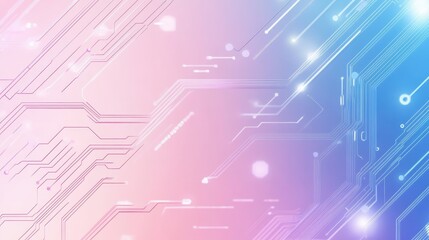 Abstract Digital Cybersecurity Circuitry Lines on Pink and Blue Gradient