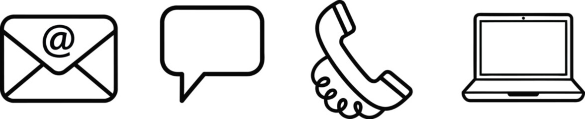 Vector illustration of email, speech bubble, phone, and laptop