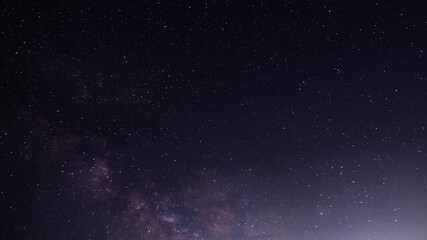 Wall Mural -  Starry sky timelapse background. Beautiful night sky with Milky Way galaxy on dark sky.