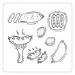 © ilhamsyah - sausage icon, hand drawn grill sausage icon, doodle sausage icon set