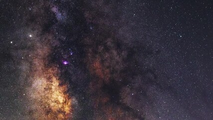 Wall Mural -  Starry sky timelapse background. Beautiful night sky with Milky Way galaxy on dark sky.
