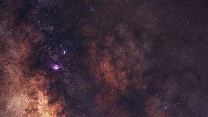 Wall Mural -  Starry sky timelapse background. Beautiful night sky with Milky Way galaxy on dark sky.