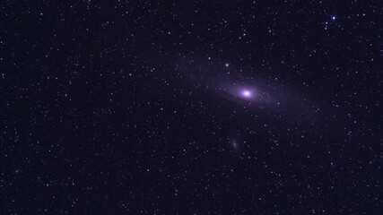 Wall Mural -  Starry sky timelapse background. Beautiful night sky with Milky Way galaxy on dark sky.