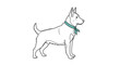 © ELIUNMENT - Line art illustration of a dog wearing a collar, ideal for pet care services and animal-related projects, vector