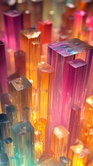 Wall Mural - An abstract composition of colored glowing rods with ice cubes creates a bright and futuristic image useful for design projects, advertising light installations, and creative presentations.
