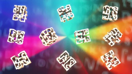 Abstract colorful background with geometric shapes and light rays animation
