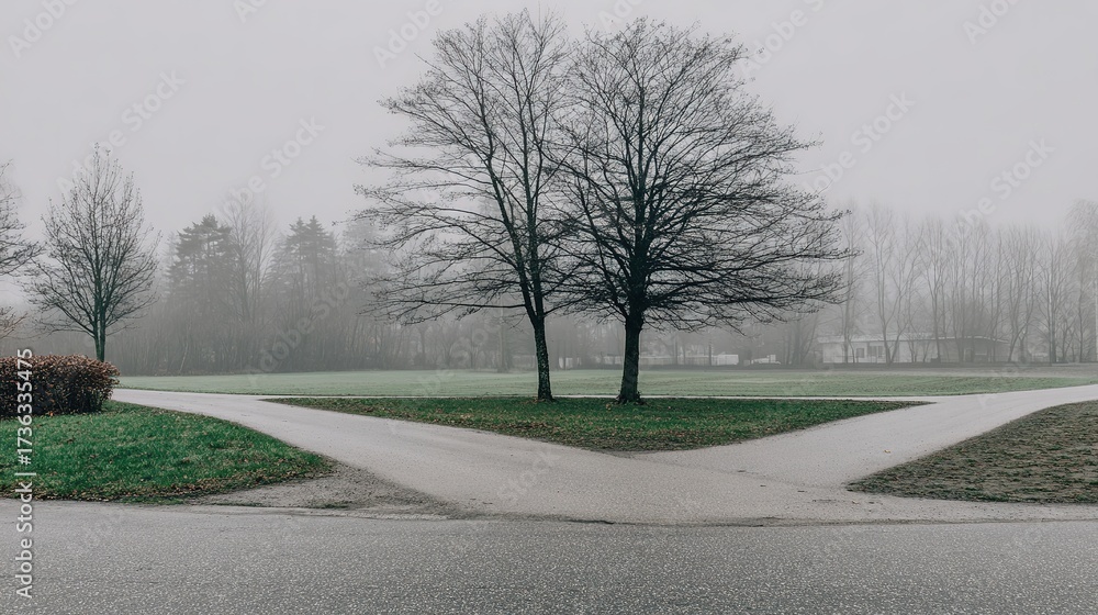junction. A conceptual crossroads splitting in two directions, symbolic ...