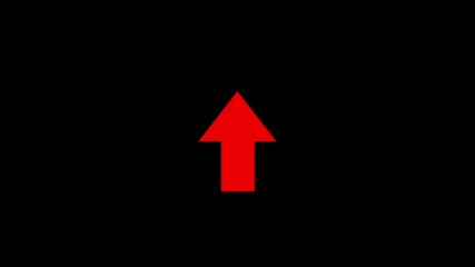 Abstract directional arrow bouncing red color upward against a stark three dimensional swipe slide up animation on a black background.