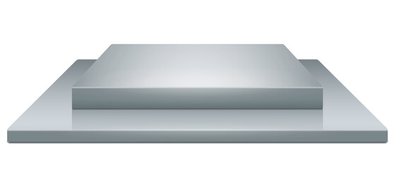 3D rectangular podium on transparent background. White empty product display mockup, pedestal and platform. Product presentation, branding stage, packaging showcase.
