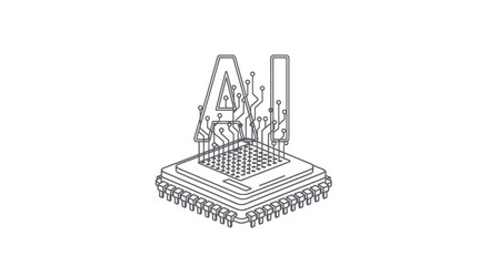 Outlined AI Lettering with Integrated Computer Chip Design.