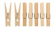 © Anna - Isolated Clothes Pegs Several Wooden Clips with Metal Spring Holding Laundry Items Fasteners