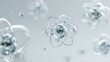 © MACHATOMI - Crystal-clear atom models floating on a soft white gradient, abstract design concept for medical, skincare, and cosmetic technology