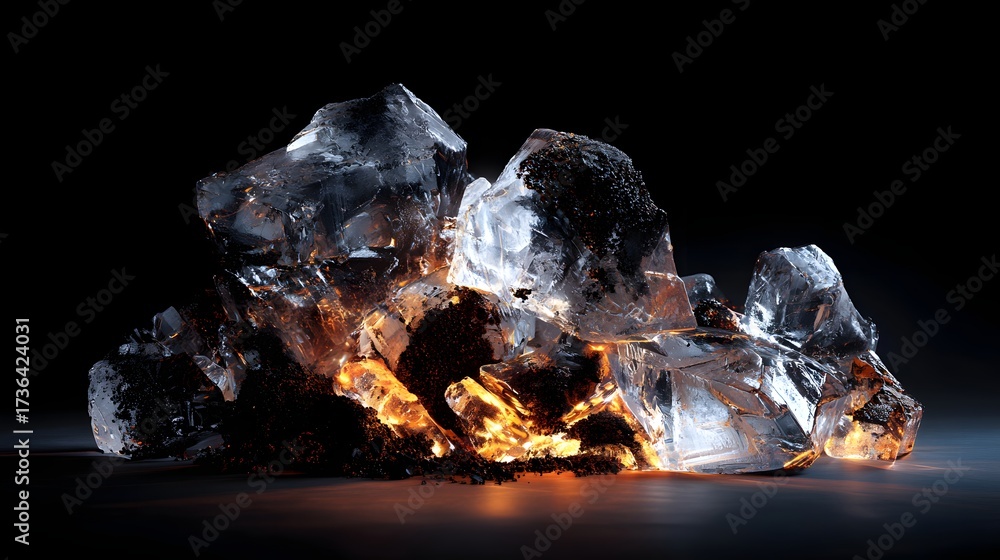 Illuminated crystalline structures showcasing a mixture of transparency ...