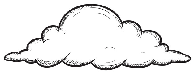 Wall Mural - Black and white cloud sketch with rounded edges – retro hand drawn illustration