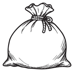 Wall Mural - Black and white sketch of a tied sack with rope – retro hand drawn illustration