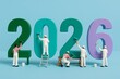© diproduction - Tiny painters decorating large colorful 2026 numbers in cheerful preparation for the new year on a bright blue background. Ai generative. Ai generative
