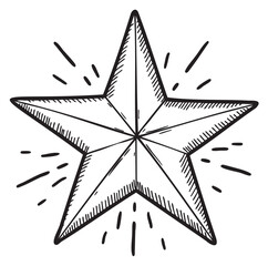 Wall Mural - Hand-drawn five-pointed star with radiating lines – retro hand drawn illustration