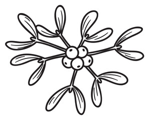 Wall Mural - Black and white mistletoe illustration with berries and leaves – retro hand drawn illustration