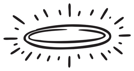 Wall Mural - Hand-drawn glowing halo with radiating lines in black and white illustration – retro hand drawn illustration