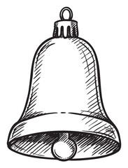 Wall Mural - Hand-drawn sketch of a classic bell with detailed shading and contours – retro hand drawn illustration