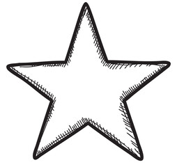 Wall Mural - Black and white sketch of a five-pointed star with hatch marks – retro hand drawn illustration