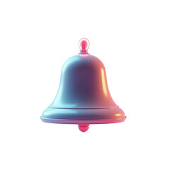 Illuminated bell features gradient hues and shiny surfaces, isolated against black background. Its design includes a hanging loop and a rounded, smooth shape, giving off a soft glow.
