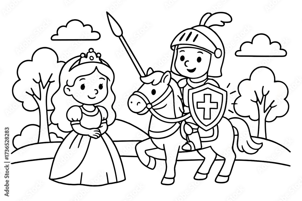 Knight Adventure Coloring Page. Princess & Knights coloring page ...