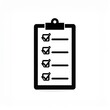 © Hasbian - Simple black clipboard icon with a completed checklist, showing all tasks ticked off. Vector illustration for project management and to-do lists